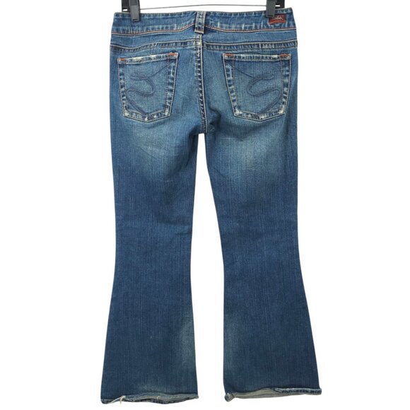 Silver Jeans Tuesday Flare Denim READ Womens 30x30.5 Low Rise Distressed - Picture 2 of 16